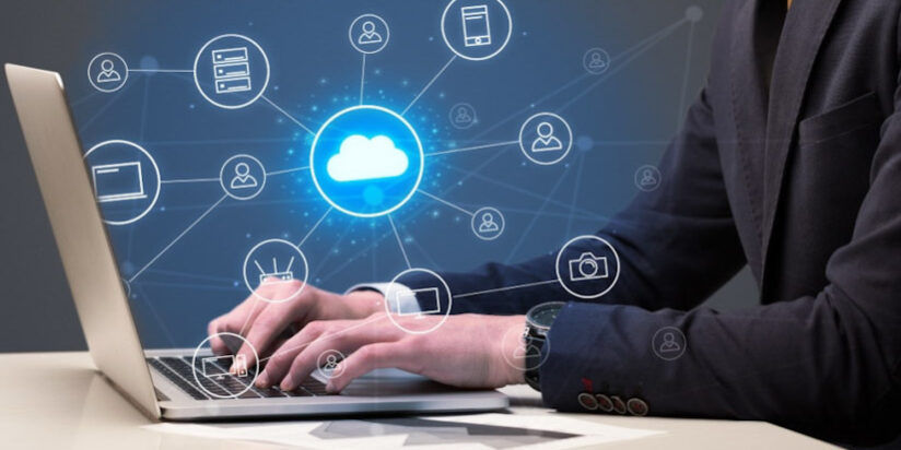 Businessman hand typing with cloud technology system and office symbol concept MicroStrategy One