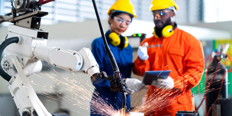 engineer cooperation male and female technician maintenance cont Cobots