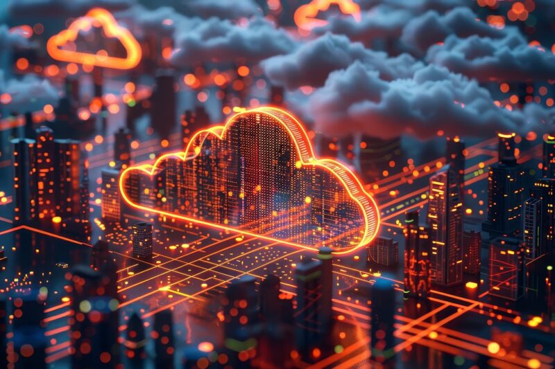 Smart city 3D light cloud computing cityscape Intelligent building big data exchange storage online futuristic business concept future technology Urban banner vector illustration Nube tríada tóxica