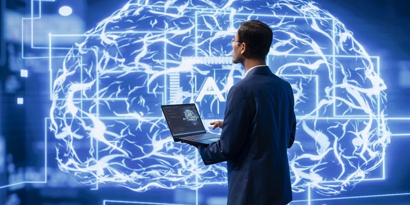 Developer using laptop to implement artificial intelligence parallel processing MicroStrategy One Cisco