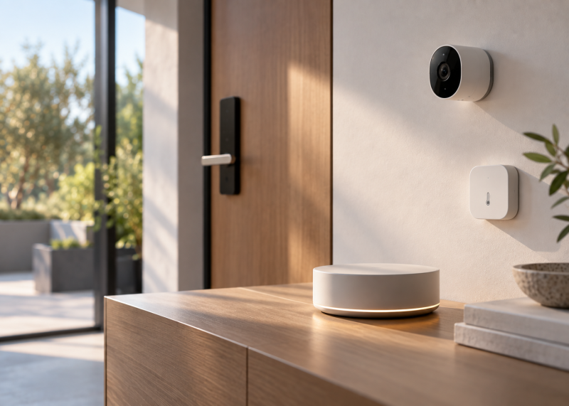 Entrada minimalista con tecnología inteligente Apple y LG