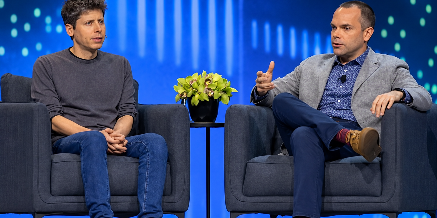 Sam Altman y Clay Magouyrk conversan durante Oracle AI World en Las Vegas.
