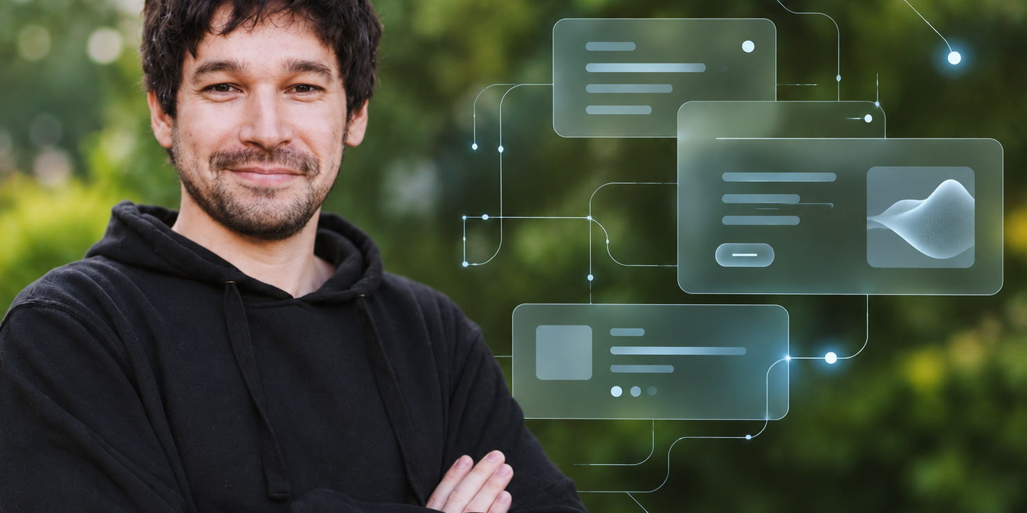 Retrato con interfaz de IA futurista Generative UI